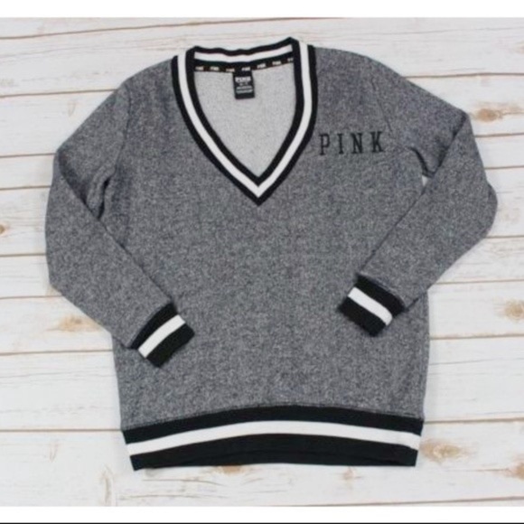 Victoria’s Secret PINK Gray V Neck Varsity Sweater - Picture 1 of 4